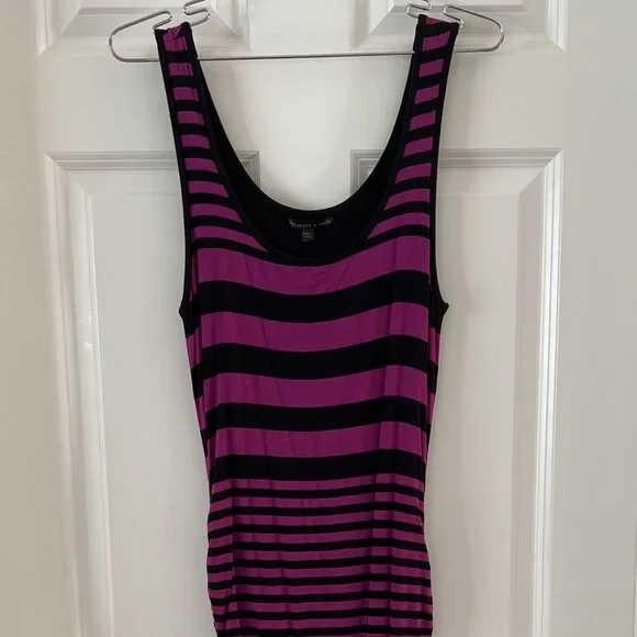 NWOT Felicity & Coco Stripped Ruched Side-Seems Midi Dress - Size L - Picture 2 of 7